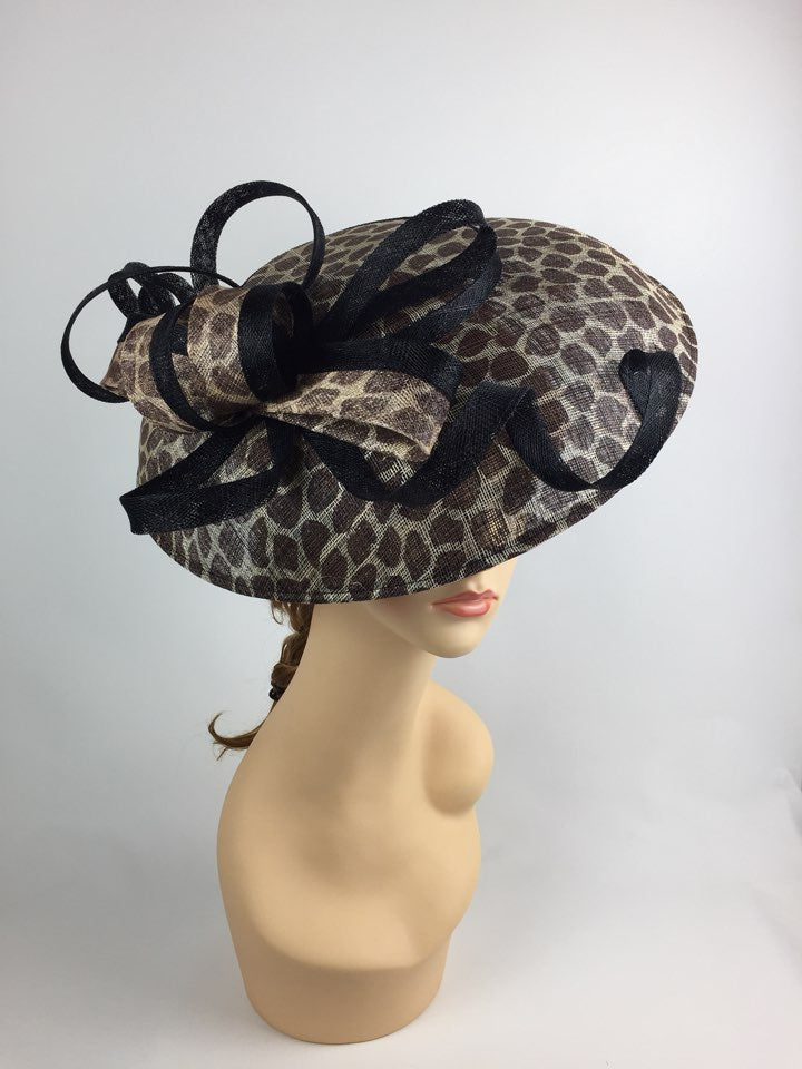 Violetta - Leopard Print free form shaped Sinamay fascinator store By Hats2go