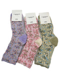 Women's Floral Embossed Crew Length Socks Made in KOREA