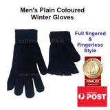 Men's Plain Coloured Knitted Winter Gloves Full Fingered & Fingerless