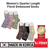 Women's Floral Embossed Crew Length Socks Made in KOREA