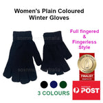 Women's Plain Coloured Knitted Winter Gloves Full Fingered & Fingerless