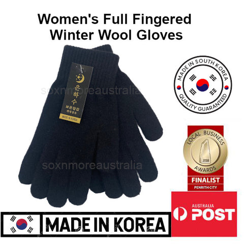 Women's Black Knitted Winter Wool Gloves Made in KOREA