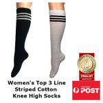 Women’s Top 3 Line Striped Athletic Style Knee High Socks