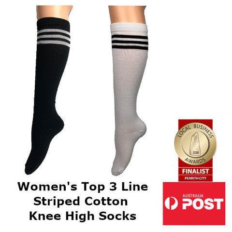 Women's Top 3 Line Striped Athletic Style Knee High Socks – Sox & More