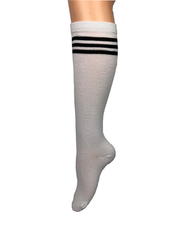 White Stripe Athletic Thigh High Socks