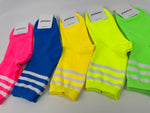 Women's Fluoro Neon Triple Striped Colourful Crew Socks