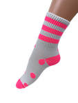 Women's Fluoro Neon Tri-Stripe and Polka Dot Print Crew Socks