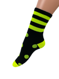 Women's Fluoro Neon Tri-Stripe and Polka Dot Print Crew Socks