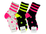 Women's Fluoro Neon Tri-Stripe and Polka Dot Print Crew Socks