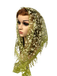 Women's Floral Glitter Triangle Lace Scarf Catholic Mass Veil