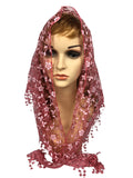 Women's Floral Glitter Triangle Lace Scarf Catholic Mass Veil