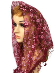 Women's Floral Glitter Triangle Lace Scarf Catholic Mass Veil