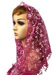 Women's Floral Glitter Triangle Lace Scarf Catholic Mass Veil