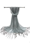 Women's Lightweight Sheer Sparkle Glitter Scarf with Pearl Detail Tassel