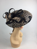 Scala Sinamay Leopard Print Wide Brim Fascinator Statement Hat