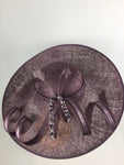 Scala Sinamay Beaded Wide Brim Fascinator Statement Hat Mauve Purple