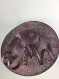 Scala Sinamay Beaded Wide Brim Fascinator Statement Hat Mauve Purple