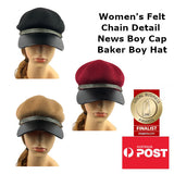 Women's Chain Detail Wool Felt Baker Boy Cap