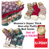 Women's Super Fluffy Thick Non-Slip Bed Socks Slipper Socks SET OF 3x PAIRS