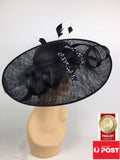 Scala Sinamay Beaded Wide Brim Fascinator Statement Hat Black