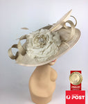 Scala Sinamay  Big Flower Fascinator Hat Beige