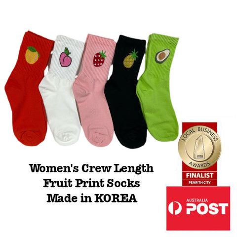 Women's Fruit Print Ribbed Ankle Crew Socks