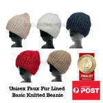 Faux Fur Lined Plain Foldover Basic Knitted Short Beanie