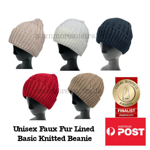 Faux Fur Lined Plain Foldover Basic Knitted Short Beanie