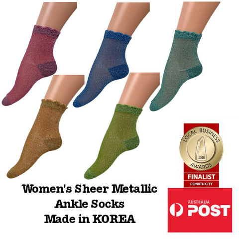 Women's Sheer Metallic Colourful Ankle Socks