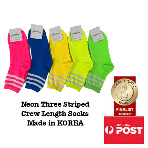 Women's Fluoro Neon Triple Striped Colourful Crew Socks