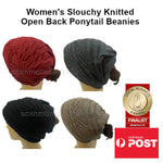 Unisex Slouchy Knitted Open Back Ponytail Hole Beanie