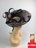 Scala Sinamay Leopard Print Wide Brim Fascinator Statement Hat