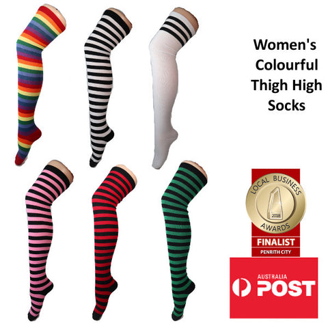 Women's Striped Thigh High Socks